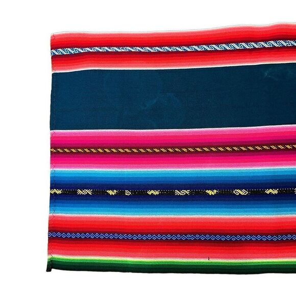 Mexican serape vintage textile 52 x 54 stunning vibrant color details, patterns - Picture 4 of 4